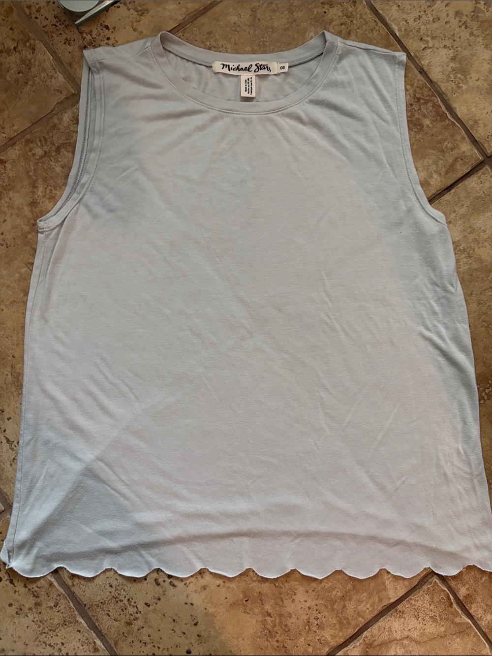 Michael Stars Pale Blue/Grey Sleeveless Tank with Scallop Hem